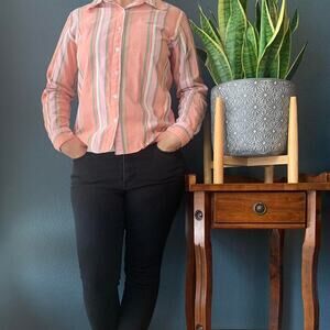 Pastel Womens Long Sleeve Button Up Shirt Medium White Stag Natural Fibers Basic